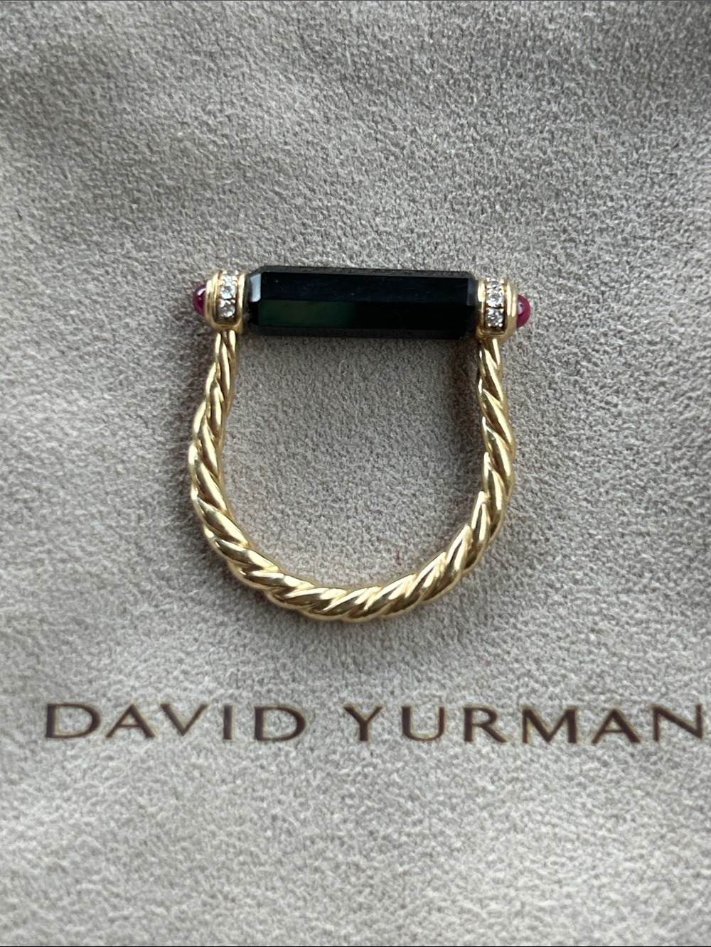 David Yurman Gold-Tone Twisted Band Ring with Black Cylinder